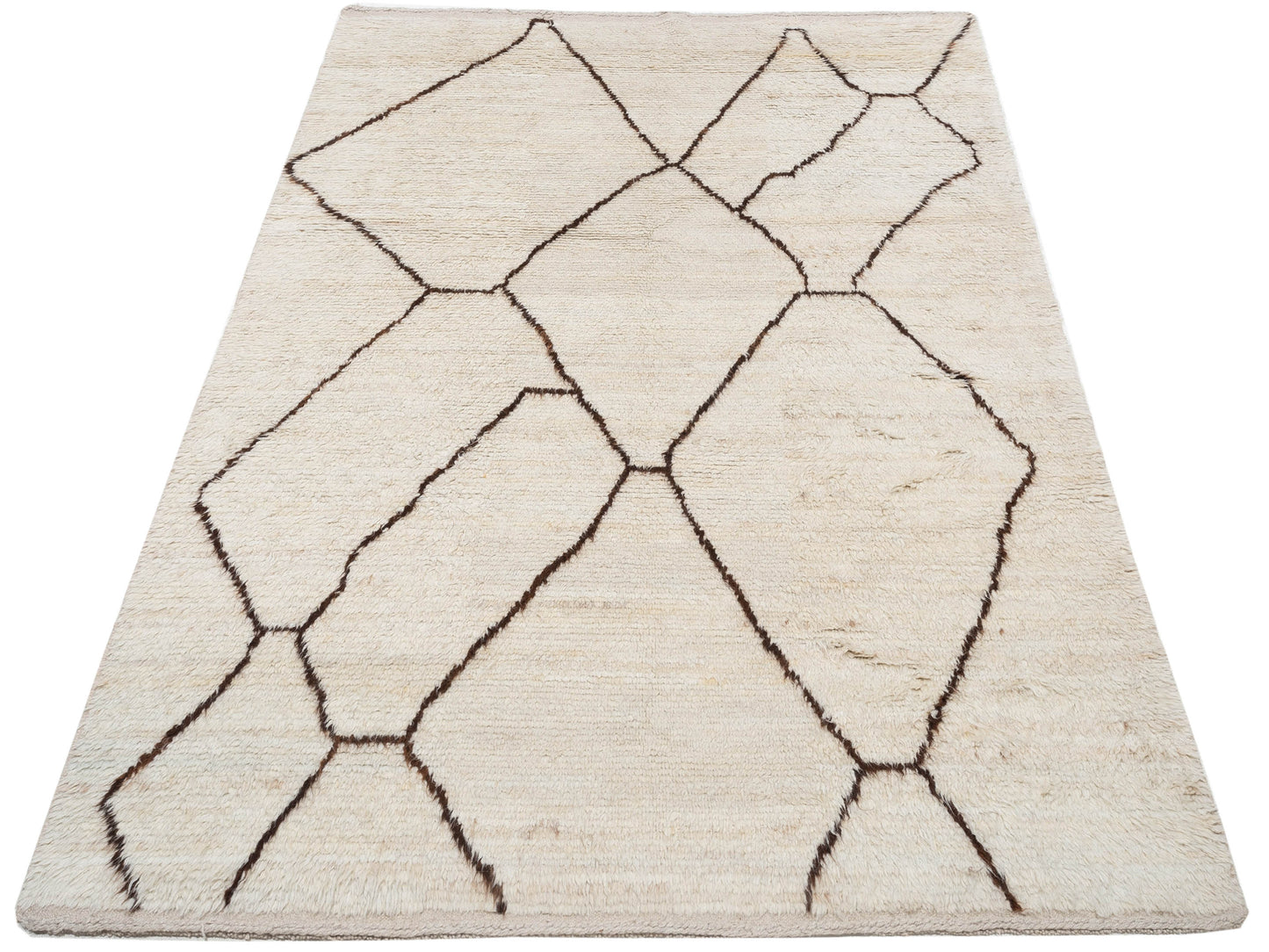 Baskra Ivory Dark Brown 6.3x9.8 Hand Knotted Rug