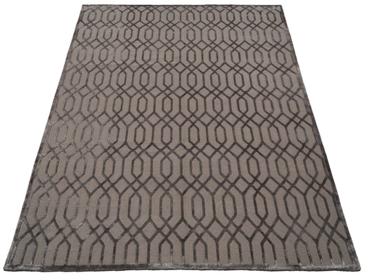 Tenzari Charcoal 8.1x9.10 Hand Knotted Rug