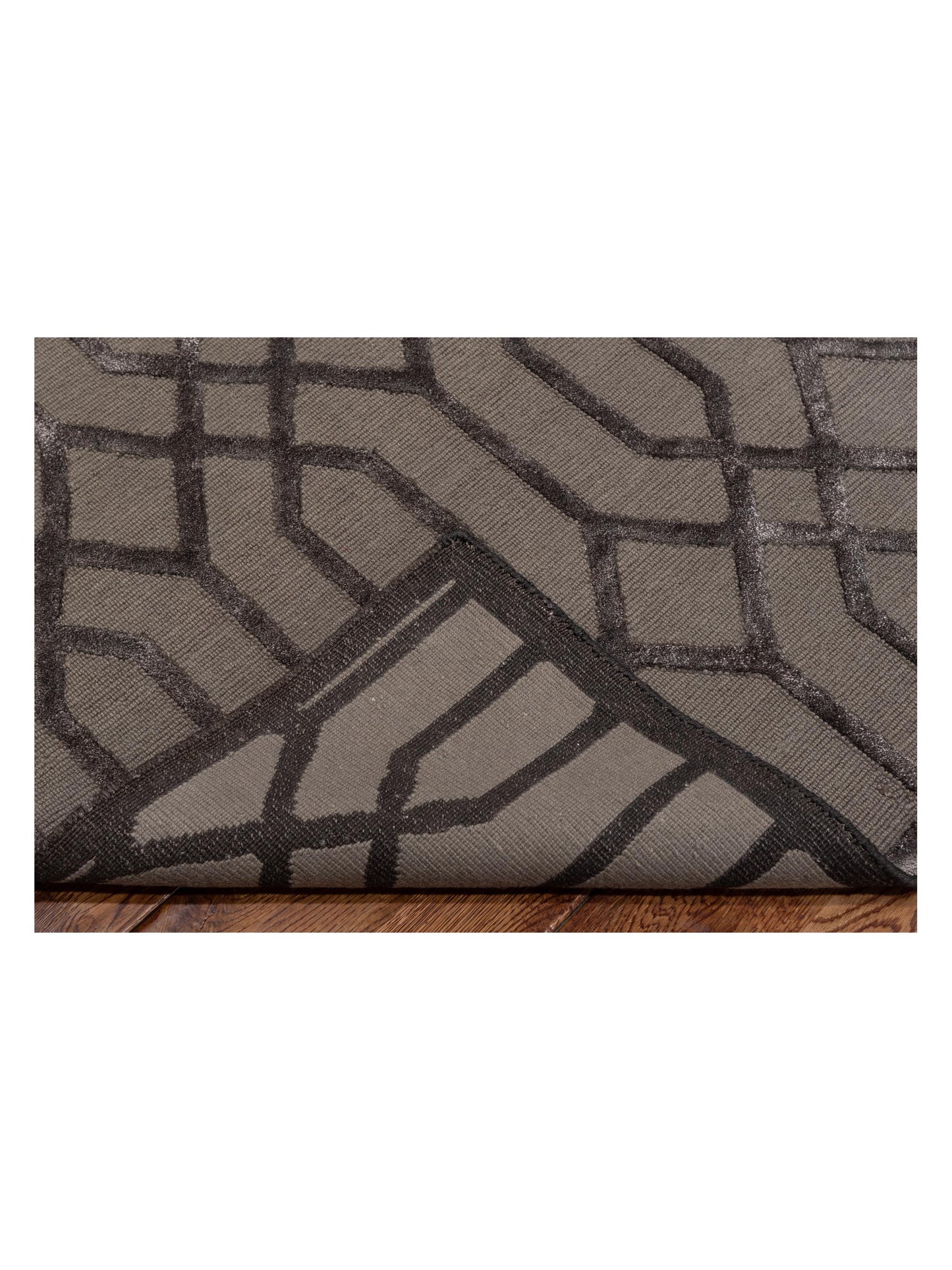 Tenzari Charcoal 8.1x9.10 Hand Knotted Rug