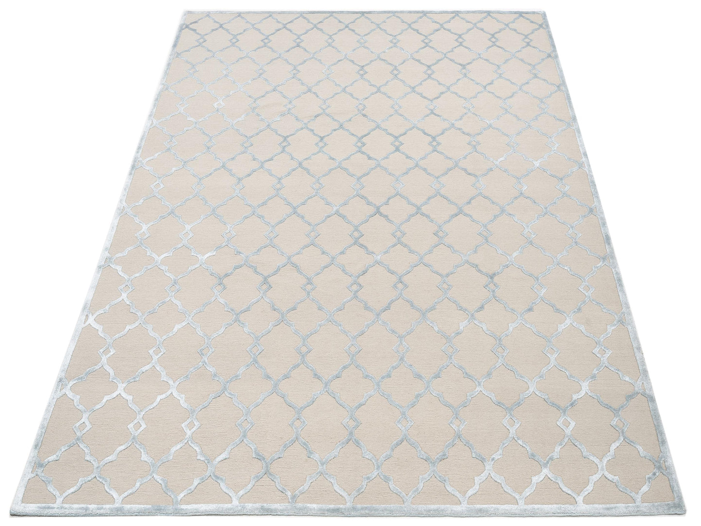 Tenzari Beige Blue 8.3x9.11 Hand Knotted Rug