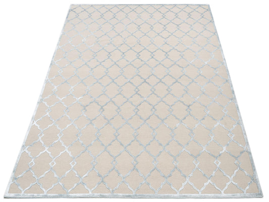 Tenzari Beige Blue 8.3x9.11 Hand Knotted Rug