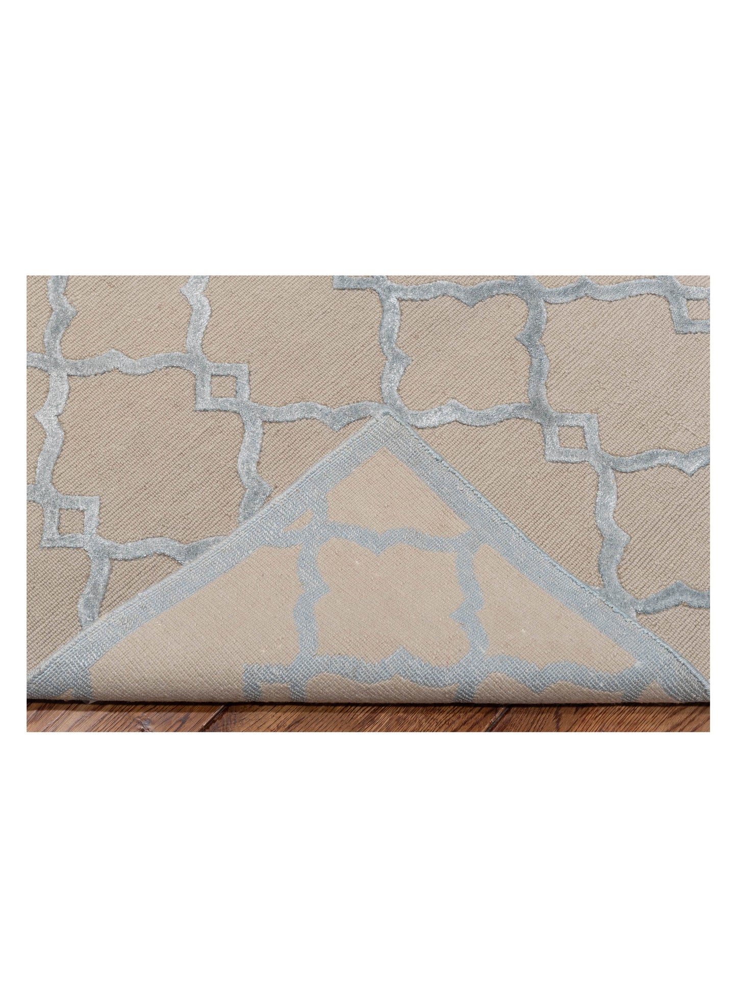 Tenzari Beige Blue 8.3x9.11 Hand Knotted Rug