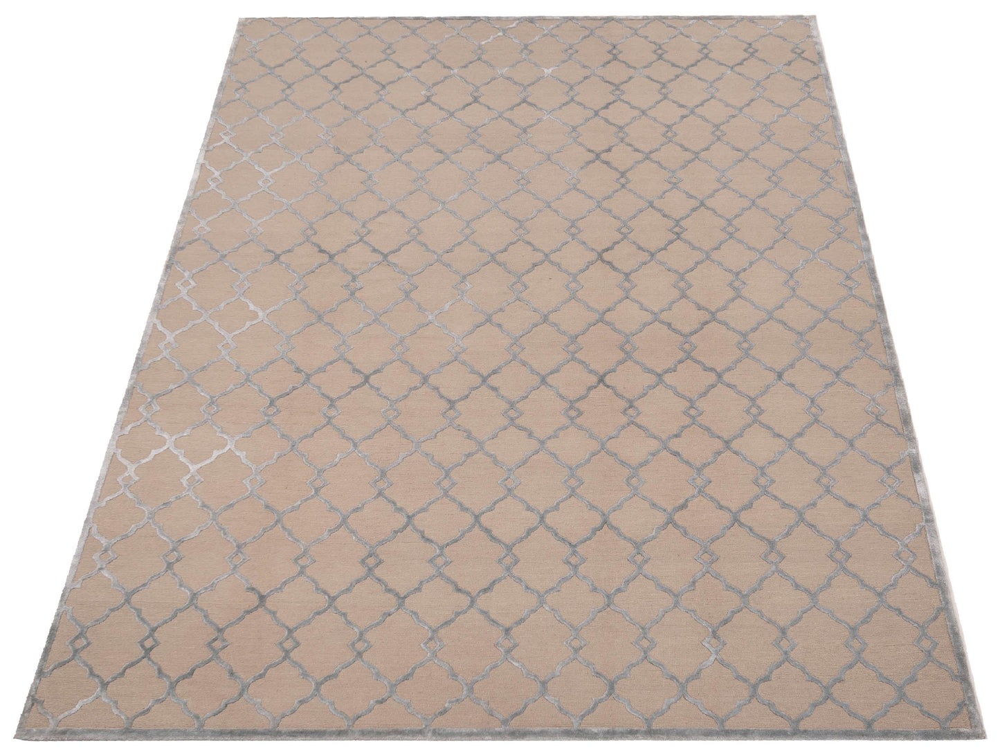 Tenzari Beige Blue 9.1x11.11 Hand Knotted Rug