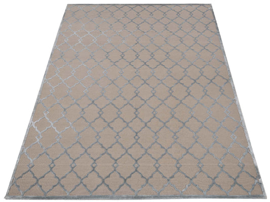 Tenzari Beige Blue 8x10.2 Hand Knotted Rug