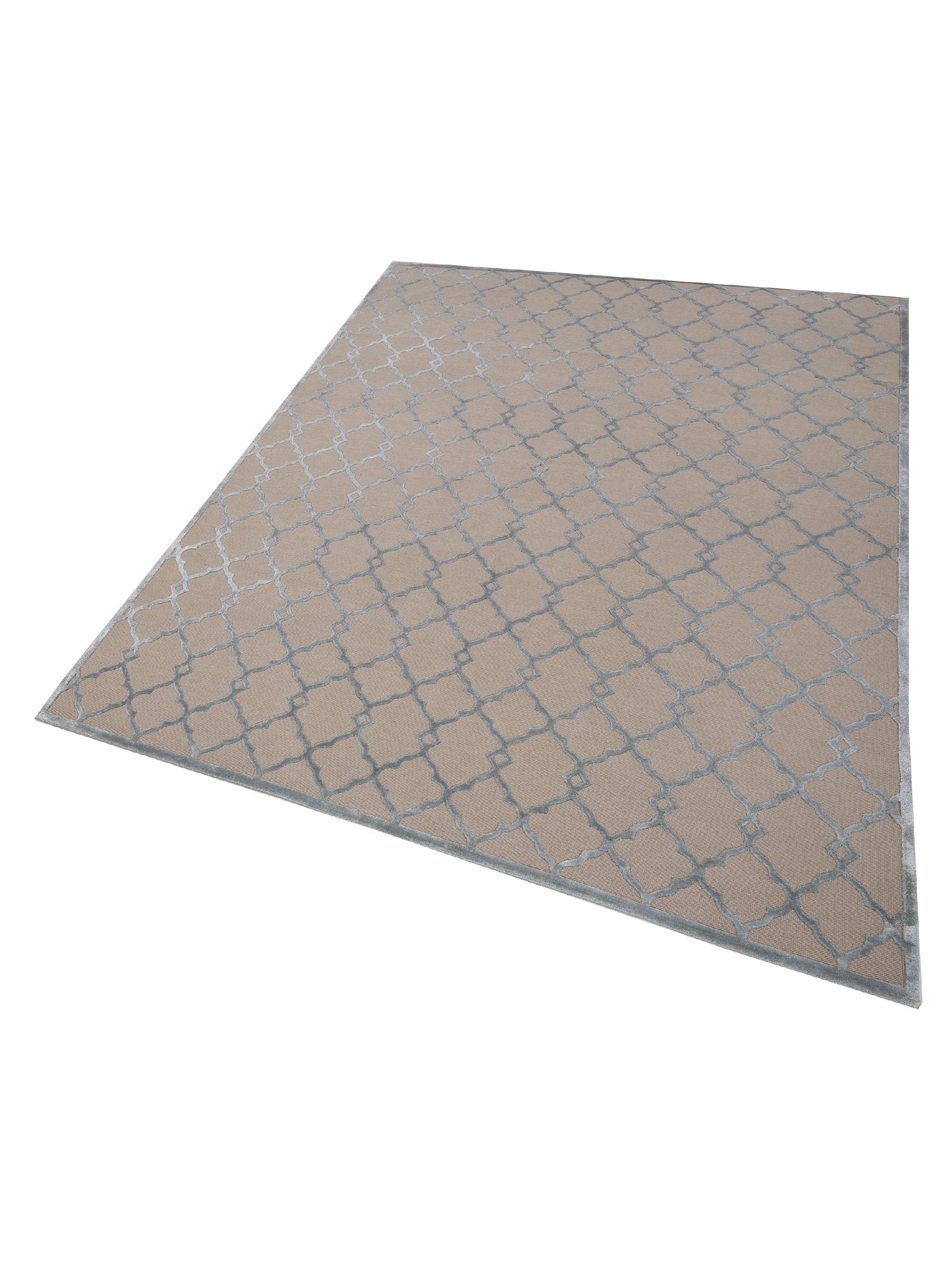 Tenzari Beige Blue 8x10.2 Hand Knotted Rug