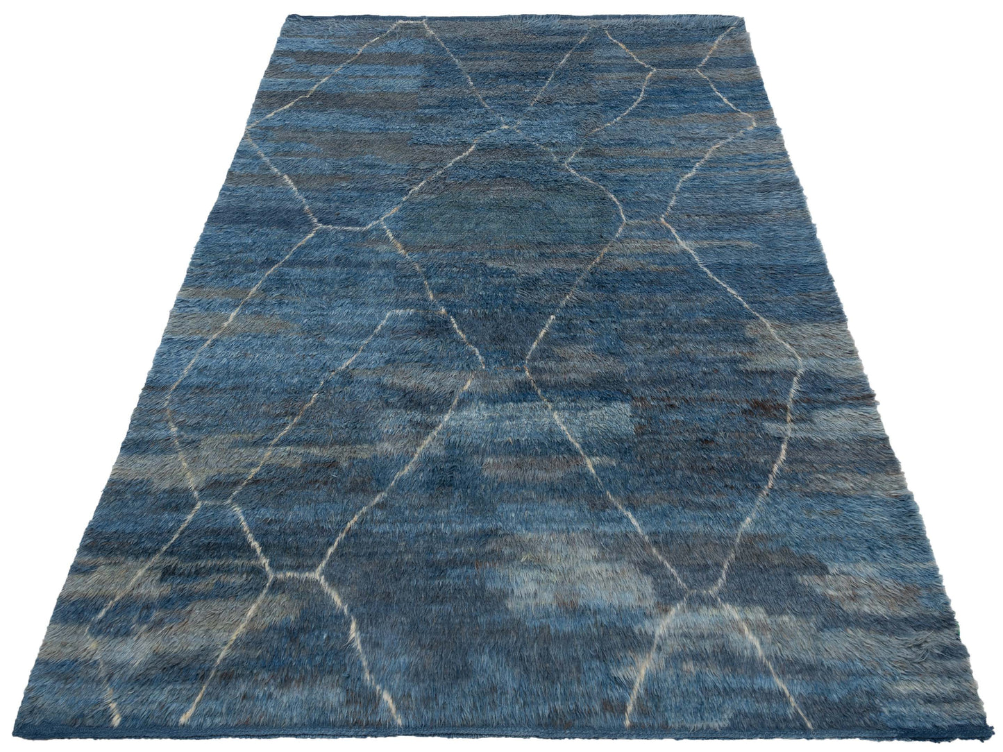Baskra Dark Blue Ivory 9.5x12.7 Hand Knotted Rug