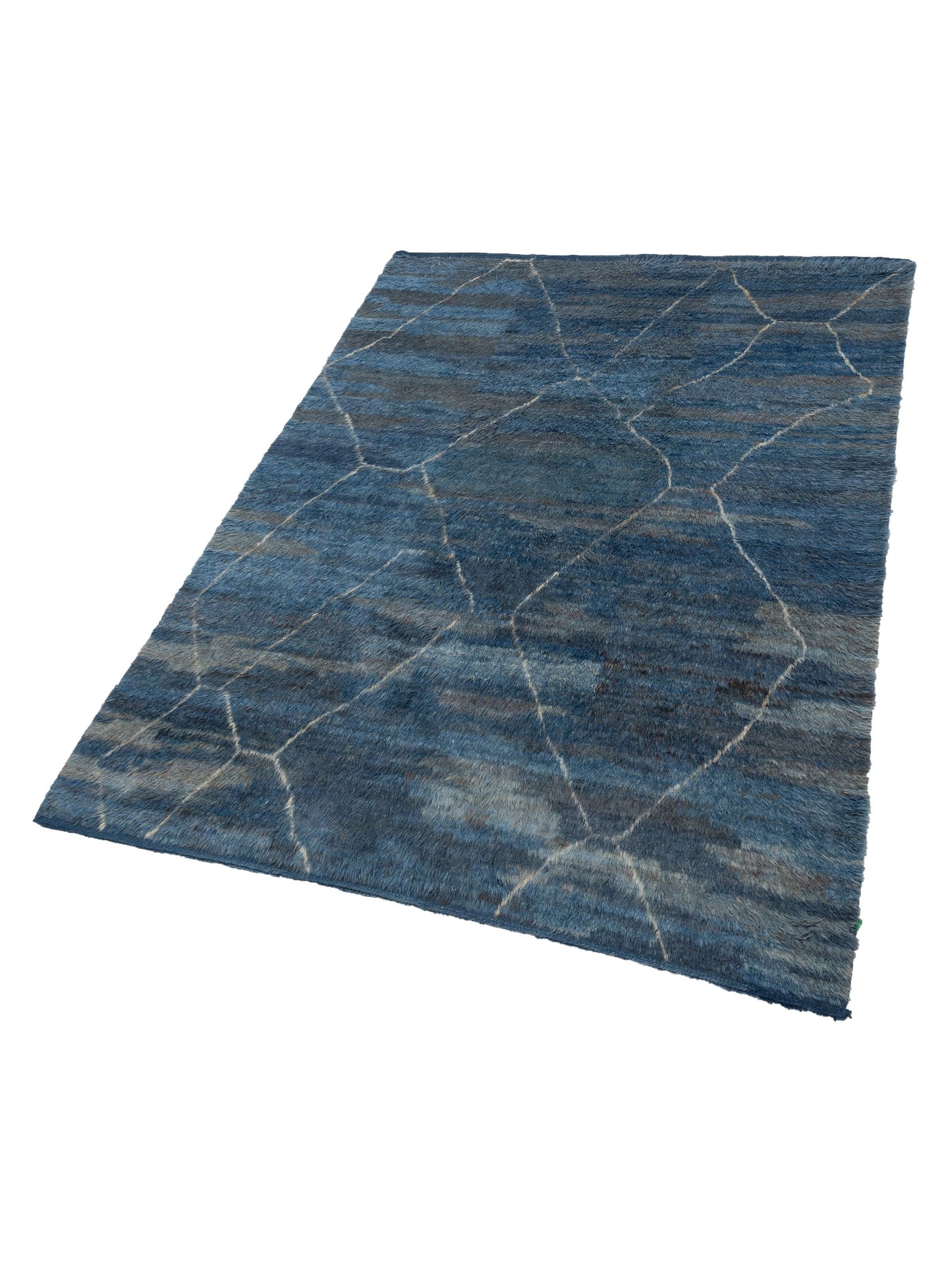 Baskra Dark Blue Ivory 9.5x12.7 Hand Knotted Rug