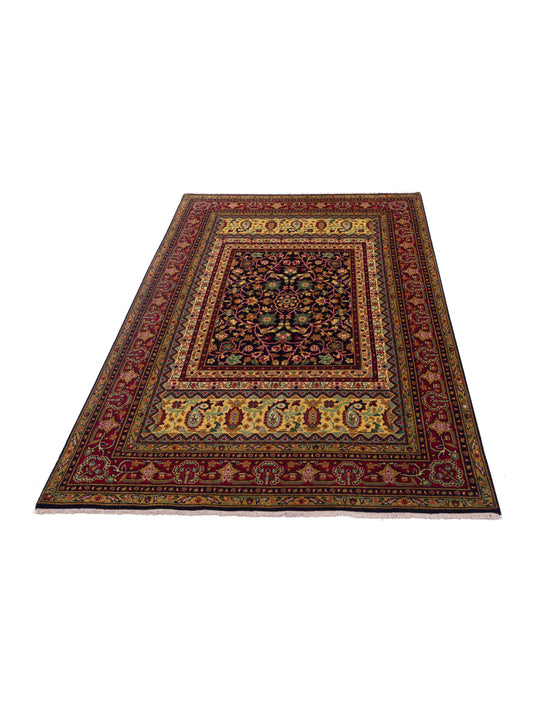 Sansira Black Red 4x6.1 Hand Knotted Rug