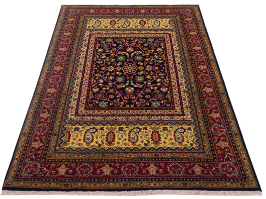 Sansira Black Red 4x6 Hand Knotted Rug