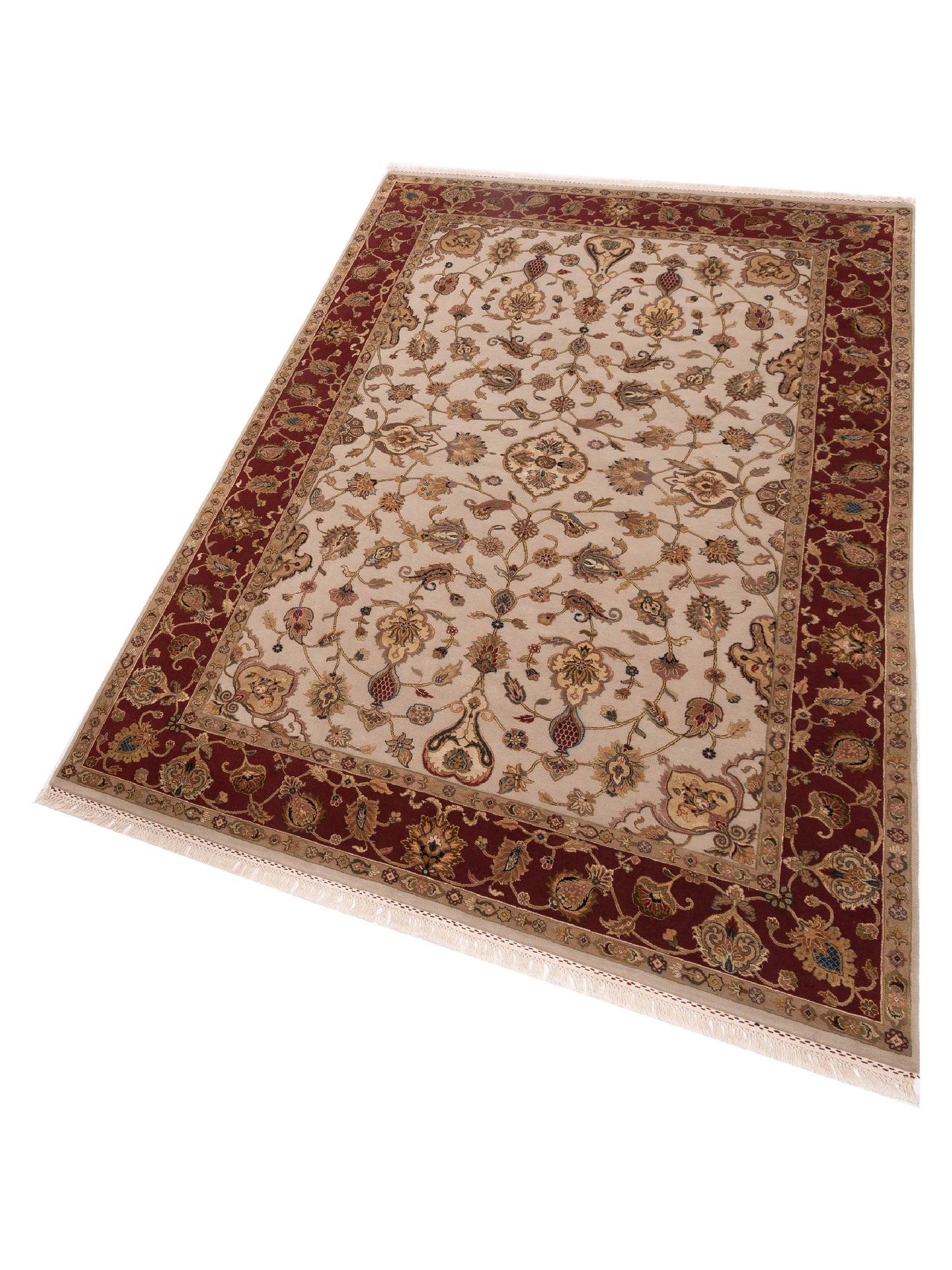 Javira Silk Ivory Red 6x9.3 Hand Knotted Rug