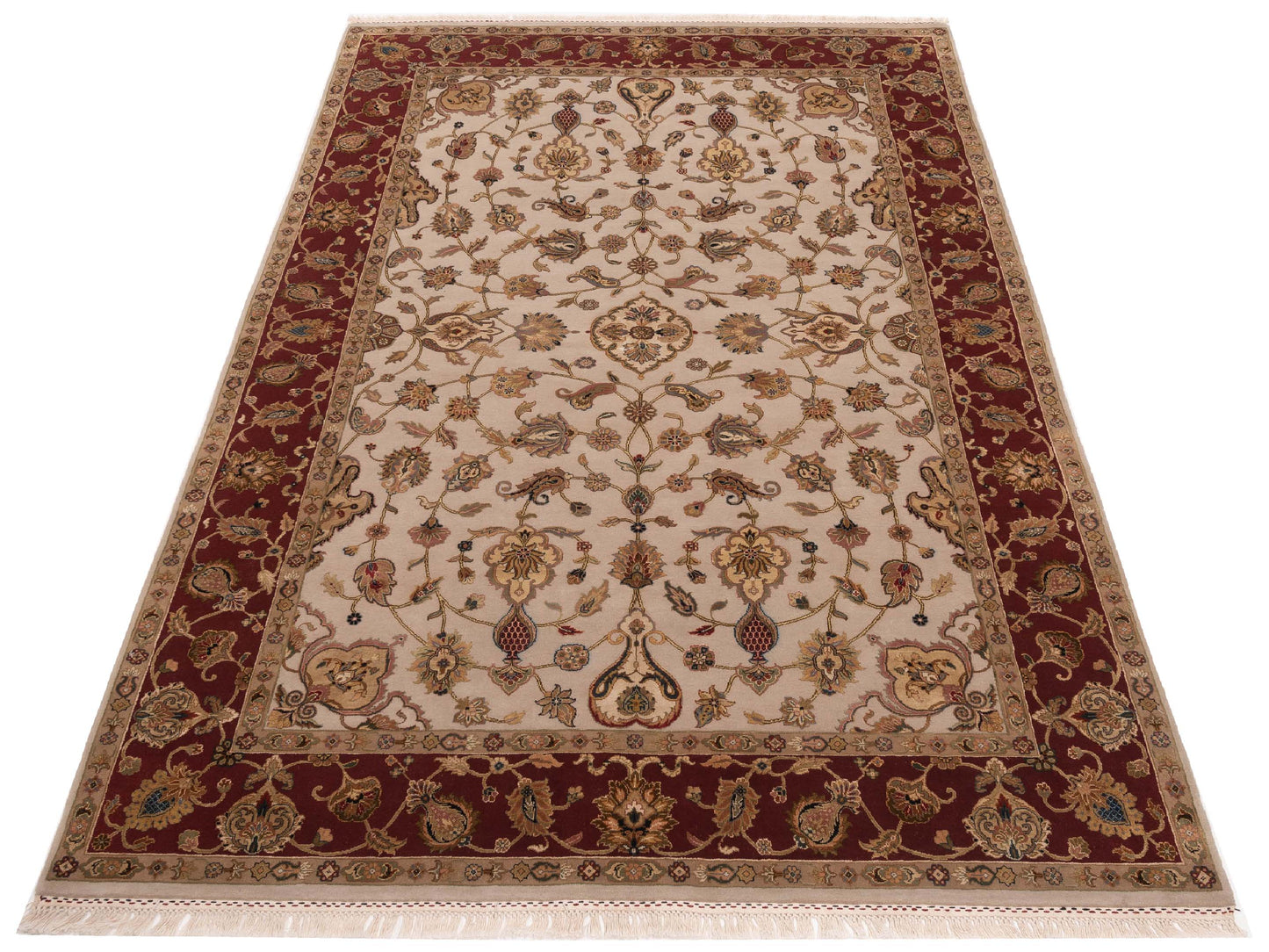 Javira Silk Ivory Red 6x9.3 Hand Knotted Rug