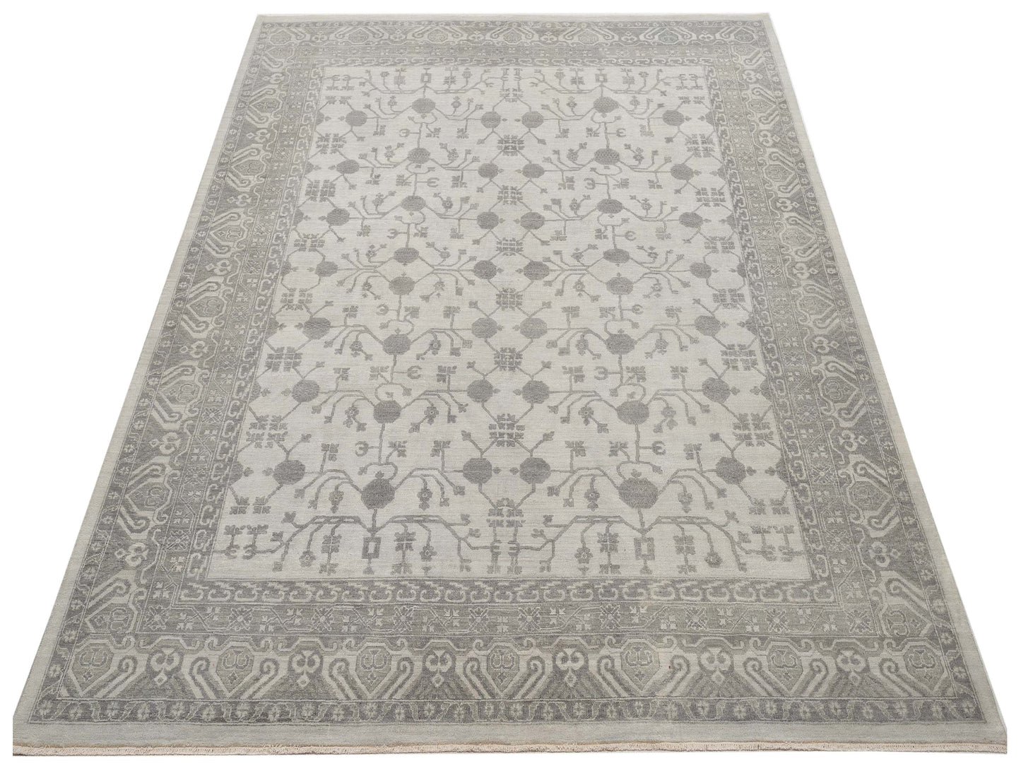 Knotra Ivory Gray 7.11x9.10 Hand Knotted Rug