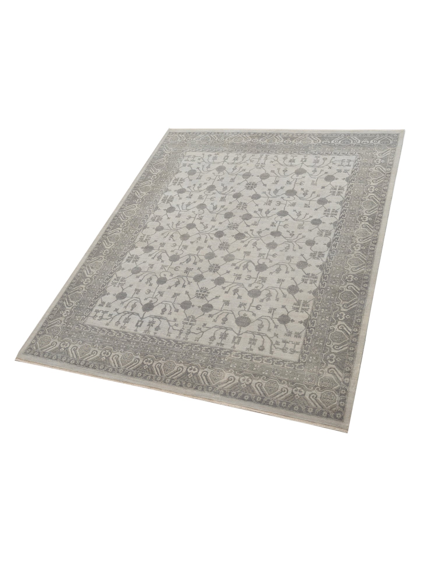 Knotra Ivory Gray 7.11x9.10 Hand Knotted Rug