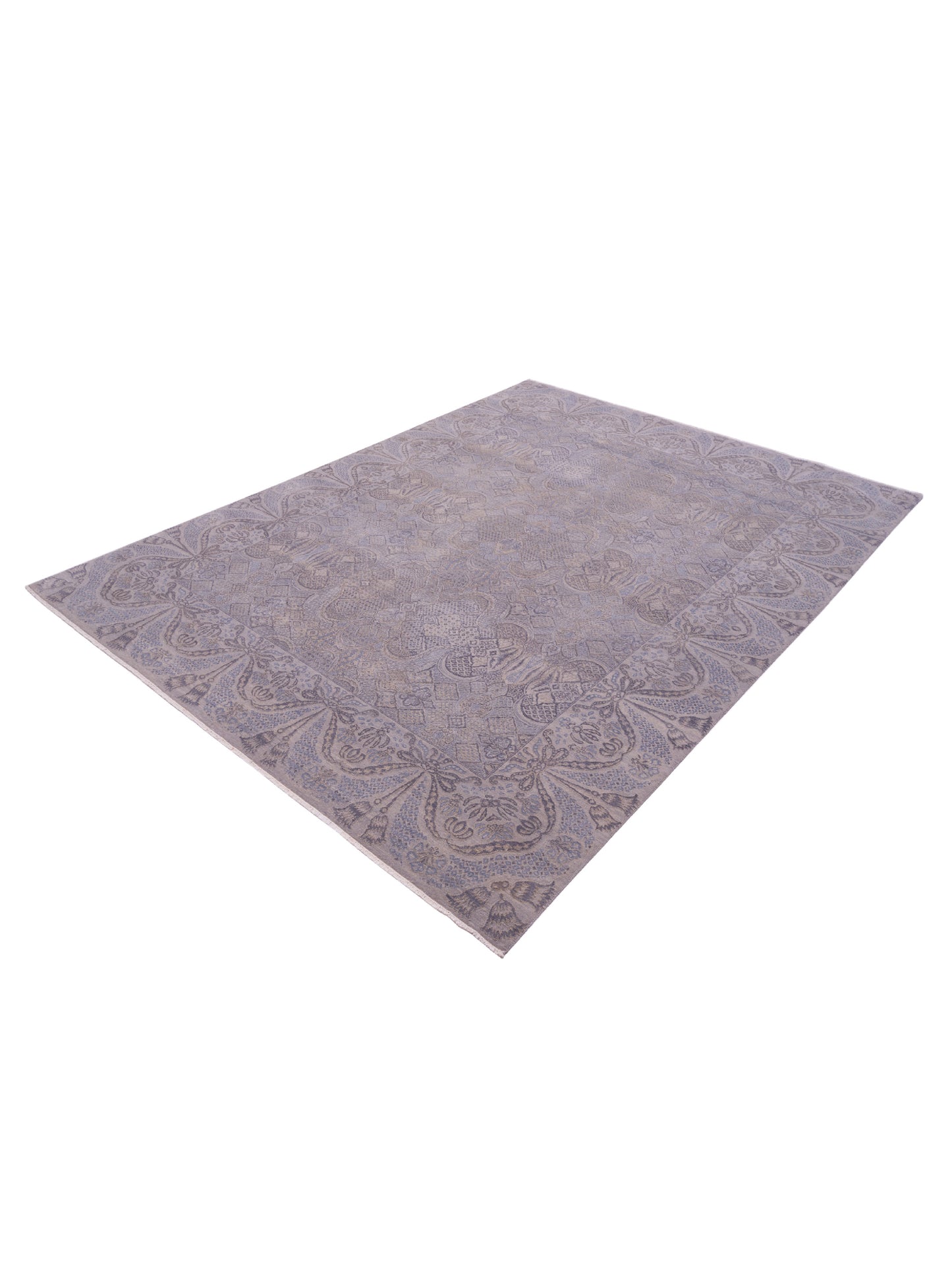 Silkara Gray Gray 9.1x12.3 Hand Knotted Rug
