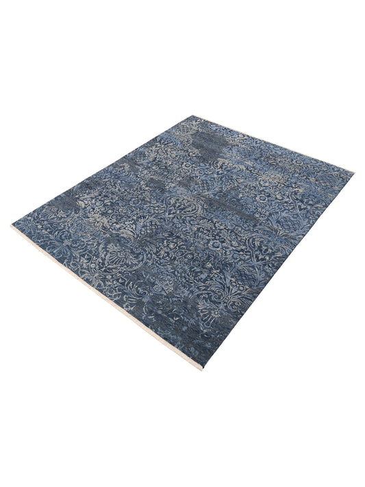 Tenzari Blue 7.10x9.10 Hand Knotted Rug