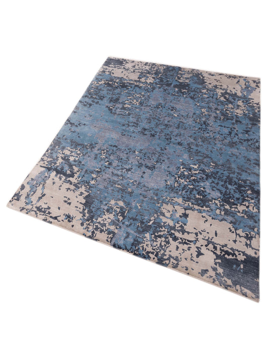 Tenzari Blue Gray 9x12.2 Hand Knotted Rug