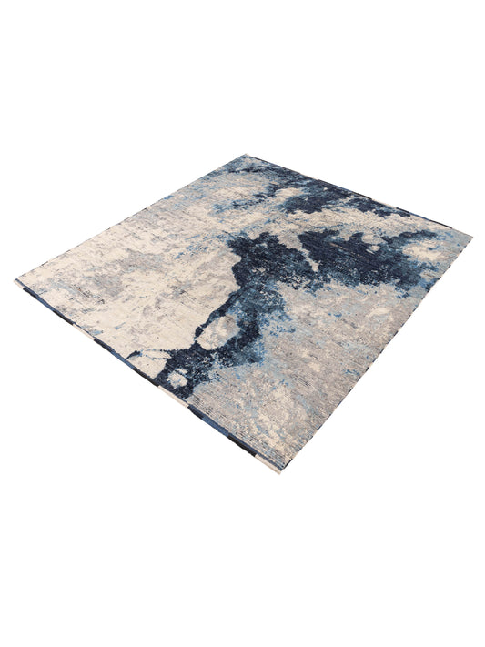 Anavera Ivory Dark Blue 8.3x10.2 Hand Knotted Rug