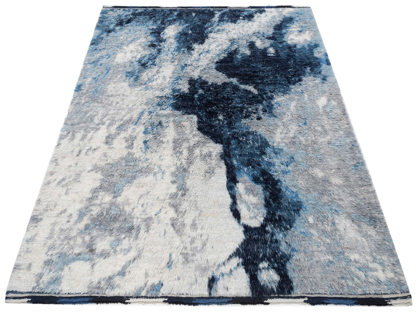 Anavera Ivory Dark Blue 8.3x10.2 Hand Knotted Rug