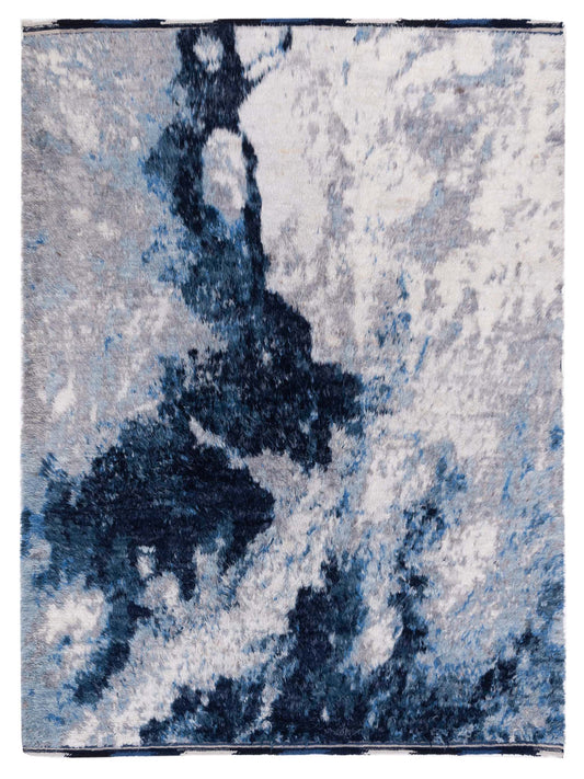 Anavera Ivory Dark Blue 8.3x10.2 Hand Knotted Rug