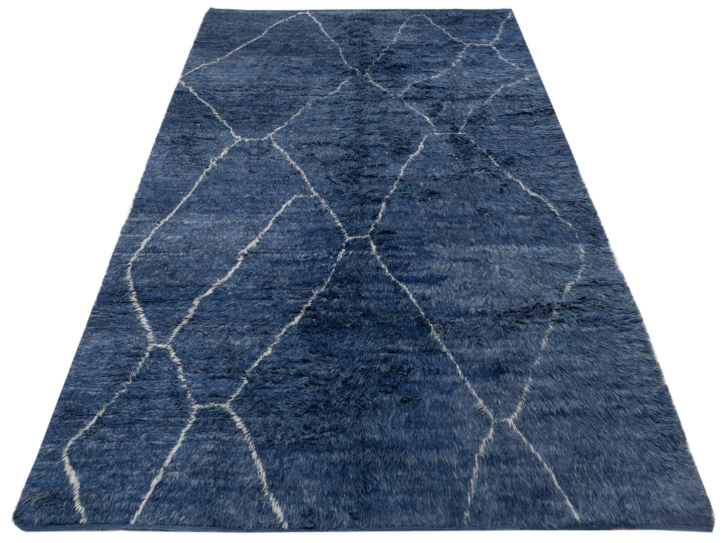 Baskra Dark Blue Ivory 9.3x12.9 Hand Knotted Rug