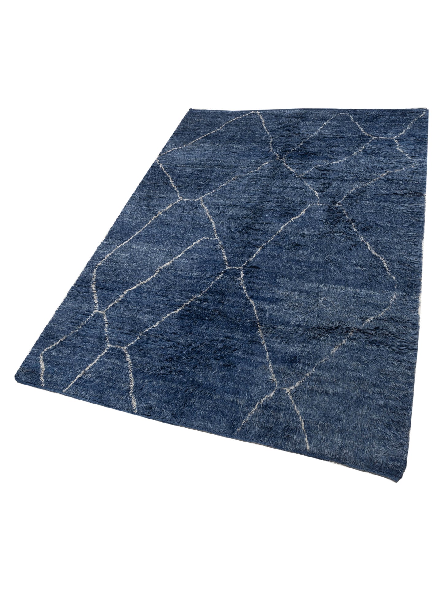 Baskra Dark Blue Ivory 9.3x12.9 Hand Knotted Rug