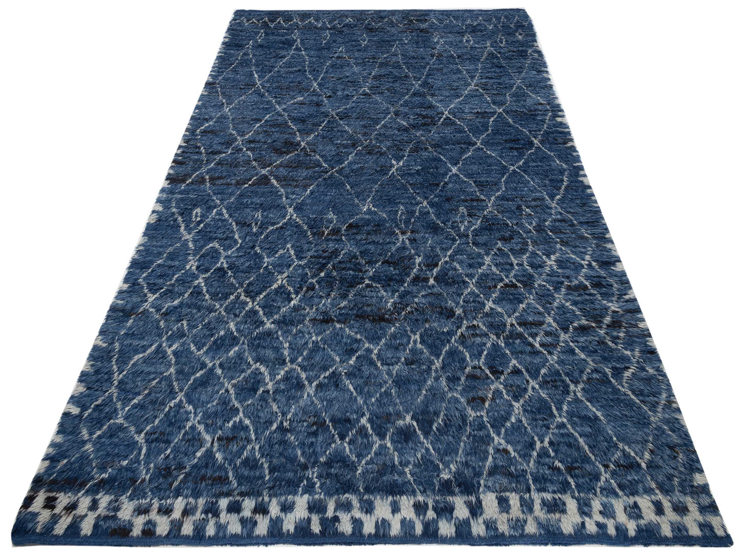 Baskra Dark Blue Silver 10x14 Hand Knotted Rug