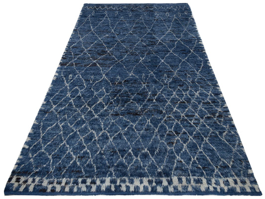 Baskra Dark Blue Silver 10x14 Hand Knotted Rug