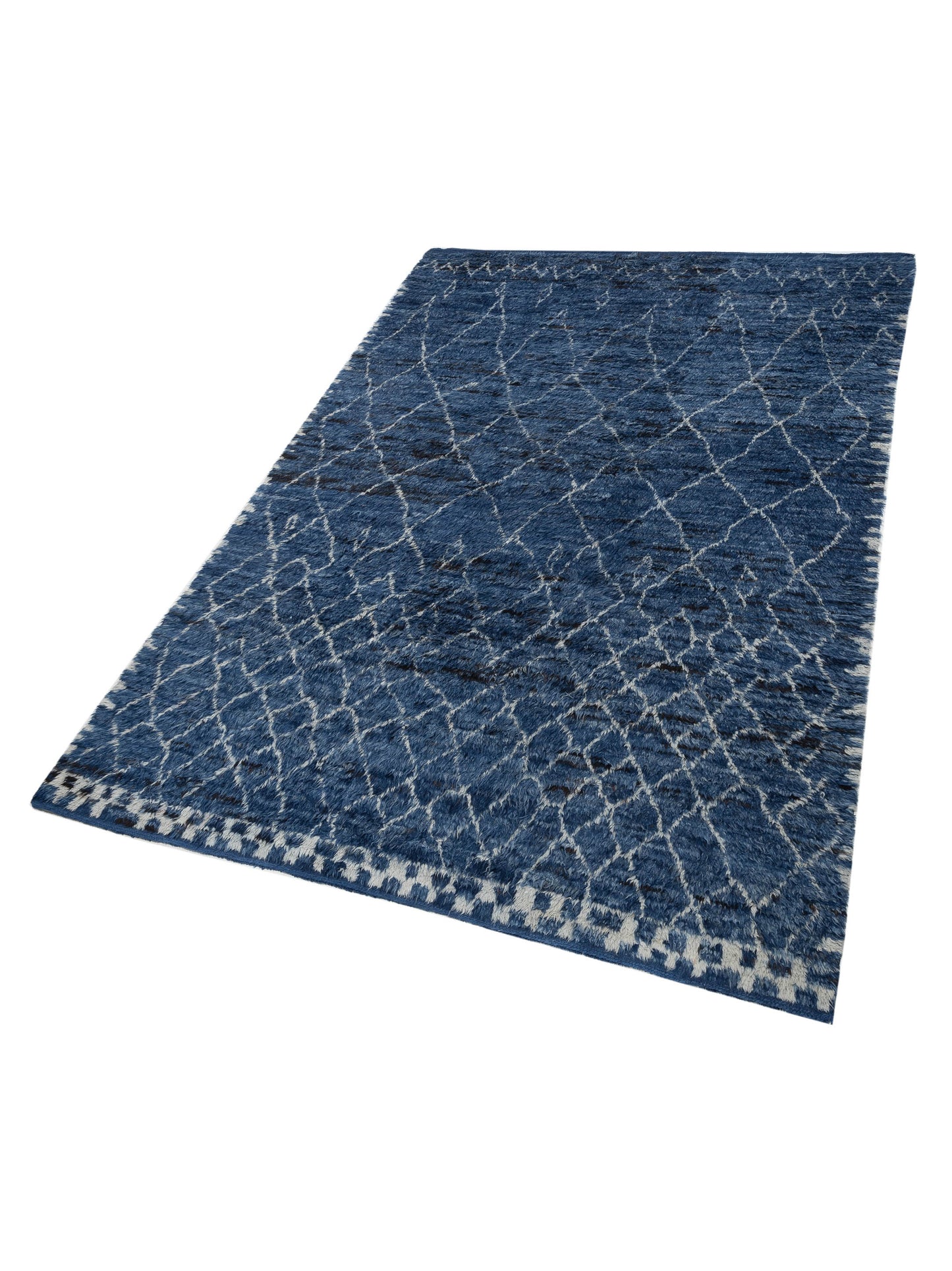 Baskra Dark Blue Silver 10x14 Hand Knotted Rug