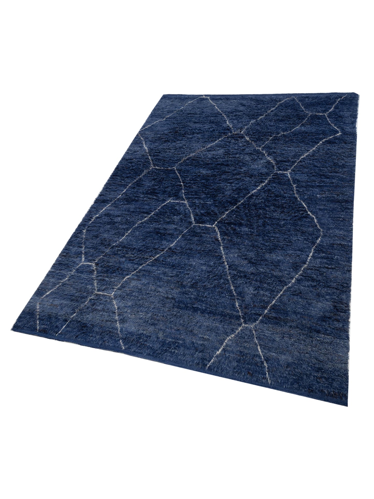 Baskra Dark Blue Ivory 10.4x14.2 Hand Knotted Rug