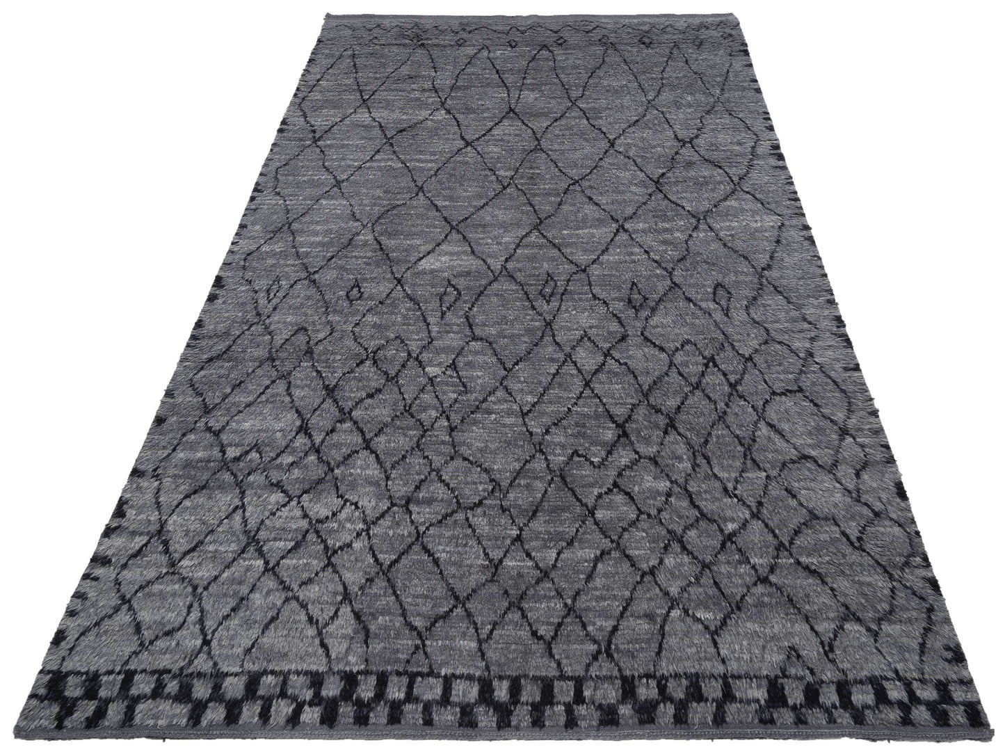 Baskra Gray Black 9.3x13.4 Hand Knotted Rug