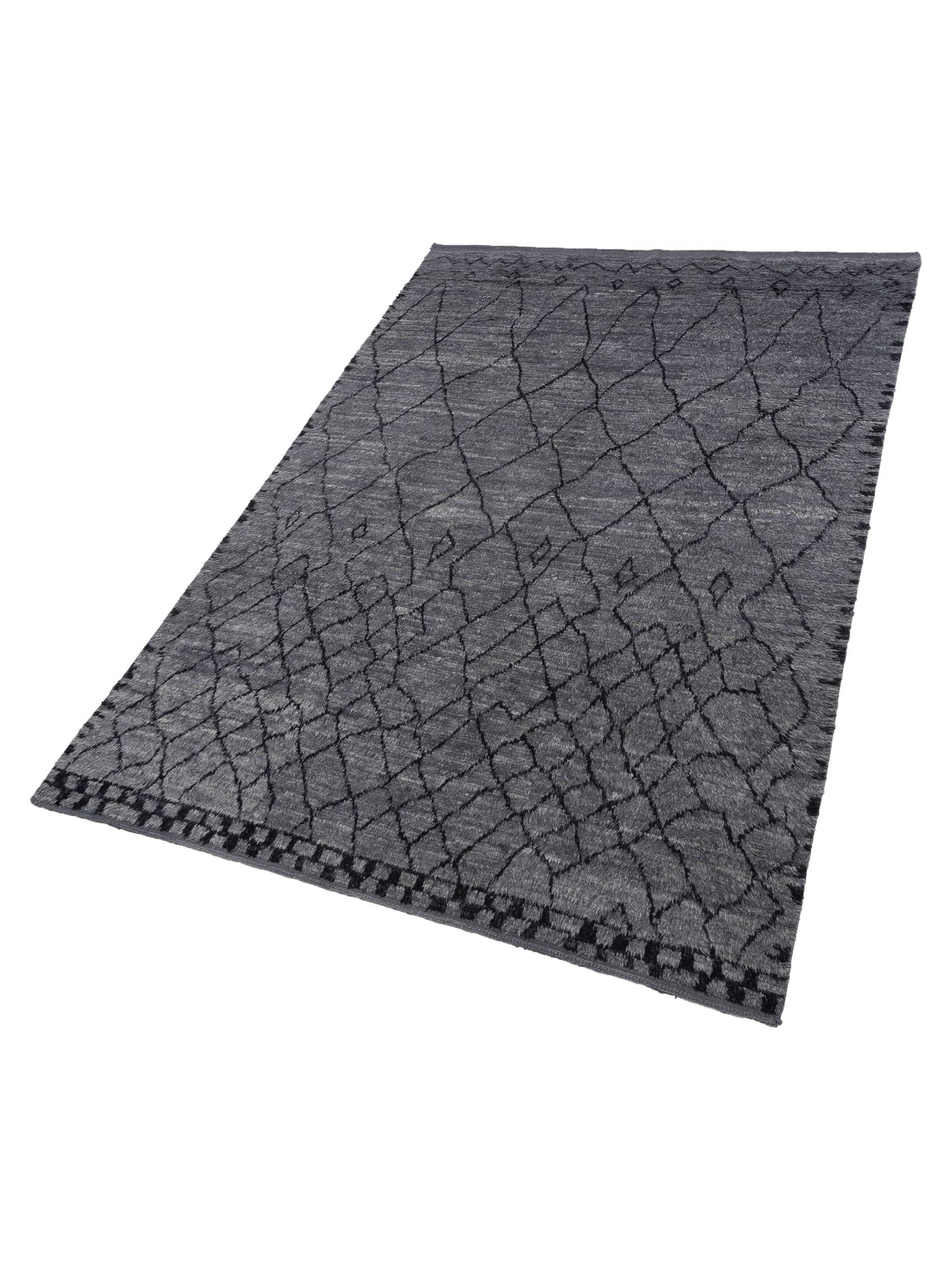 Baskra Gray Black 9.3x13.4 Hand Knotted Rug