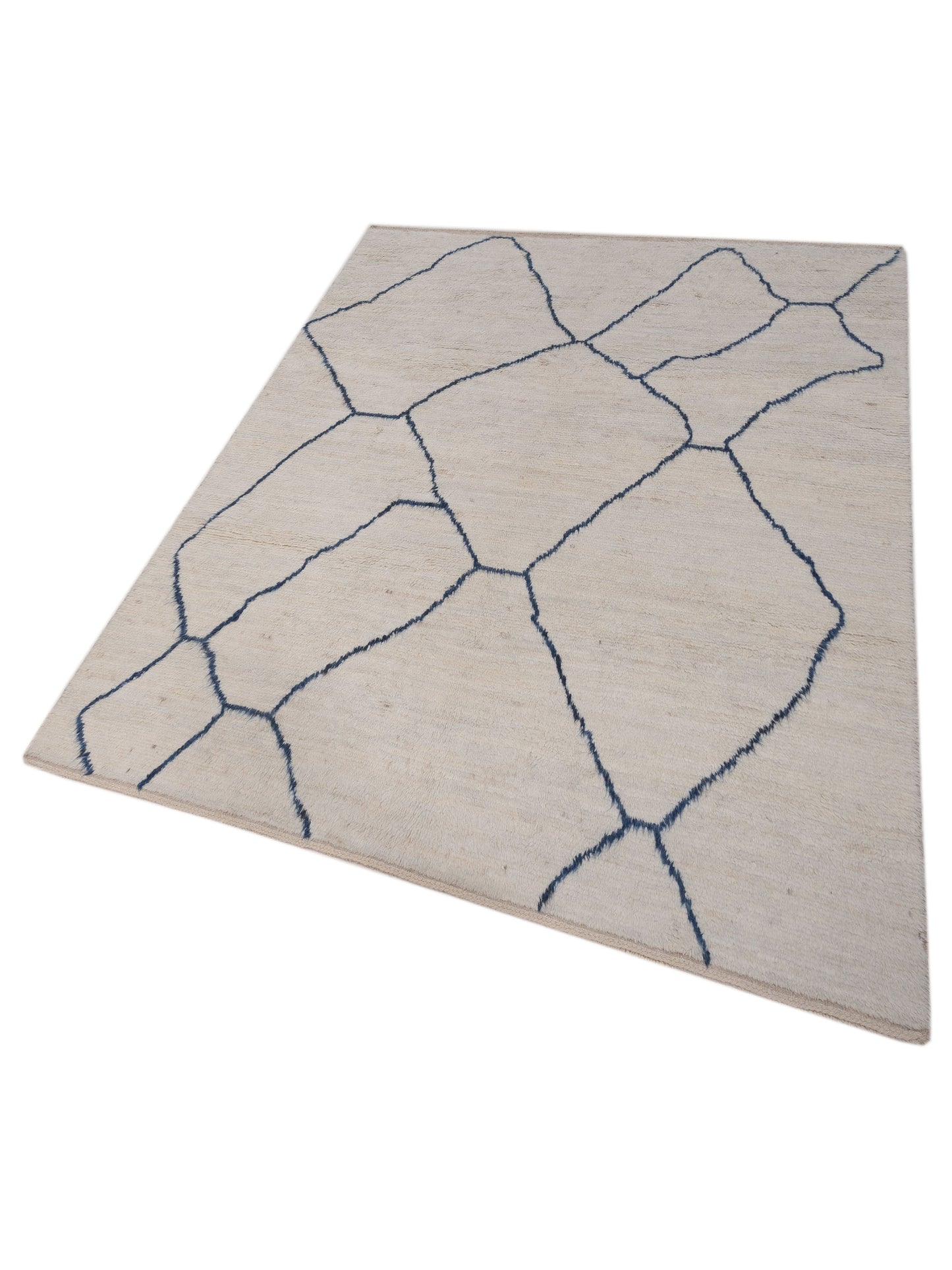 Baskra Ivory Blue 8.1x10.1 Hand Knotted Rug