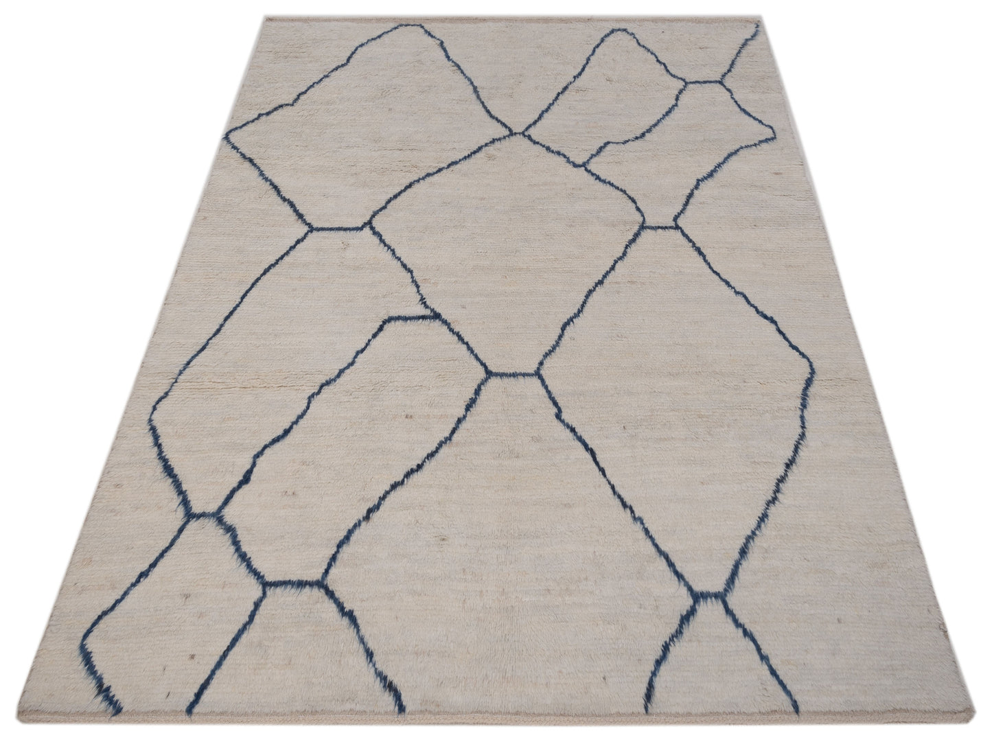 Baskra Ivory Blue 8.1x10.1 Hand Knotted Rug