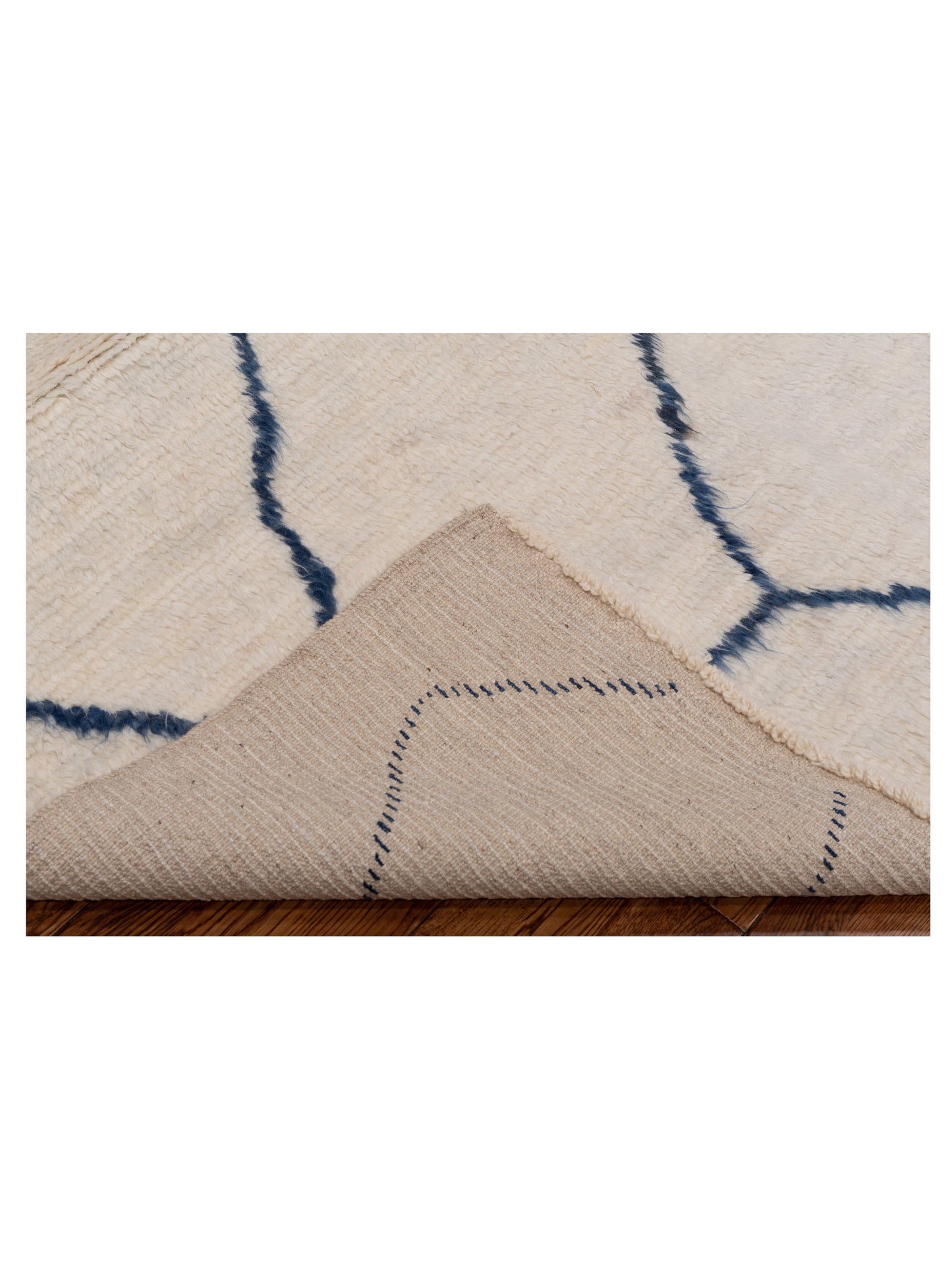 Baskra Ivory Blue 8.1x10.1 Hand Knotted Rug