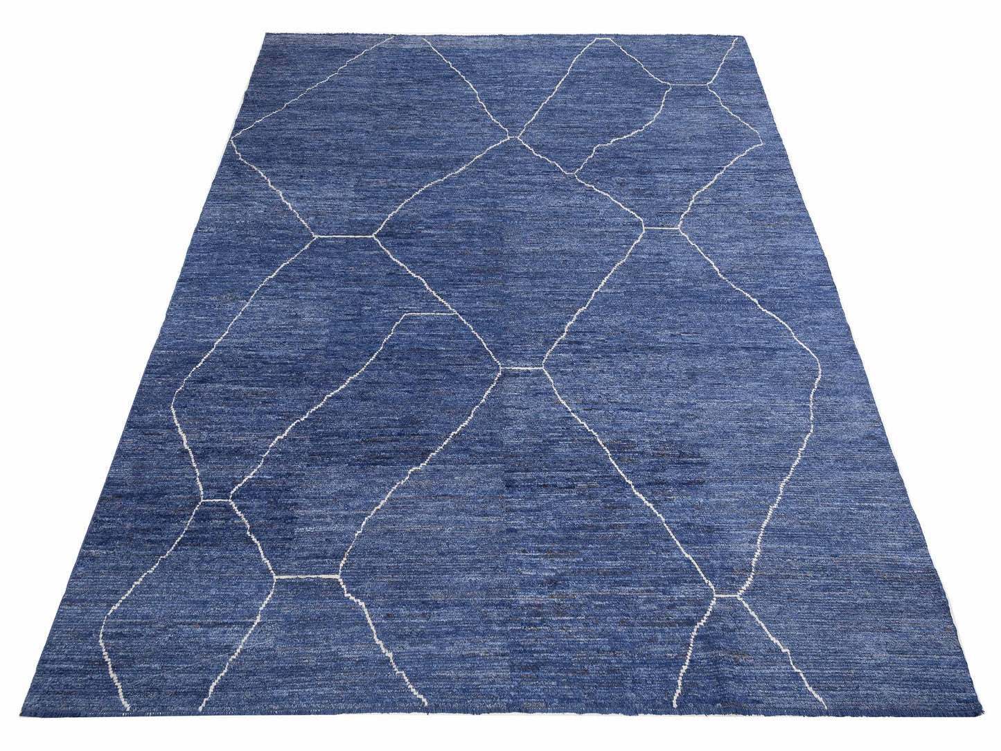 Baskra Dark Blue Ivory 11.8x16.3 Hand Knotted Rug