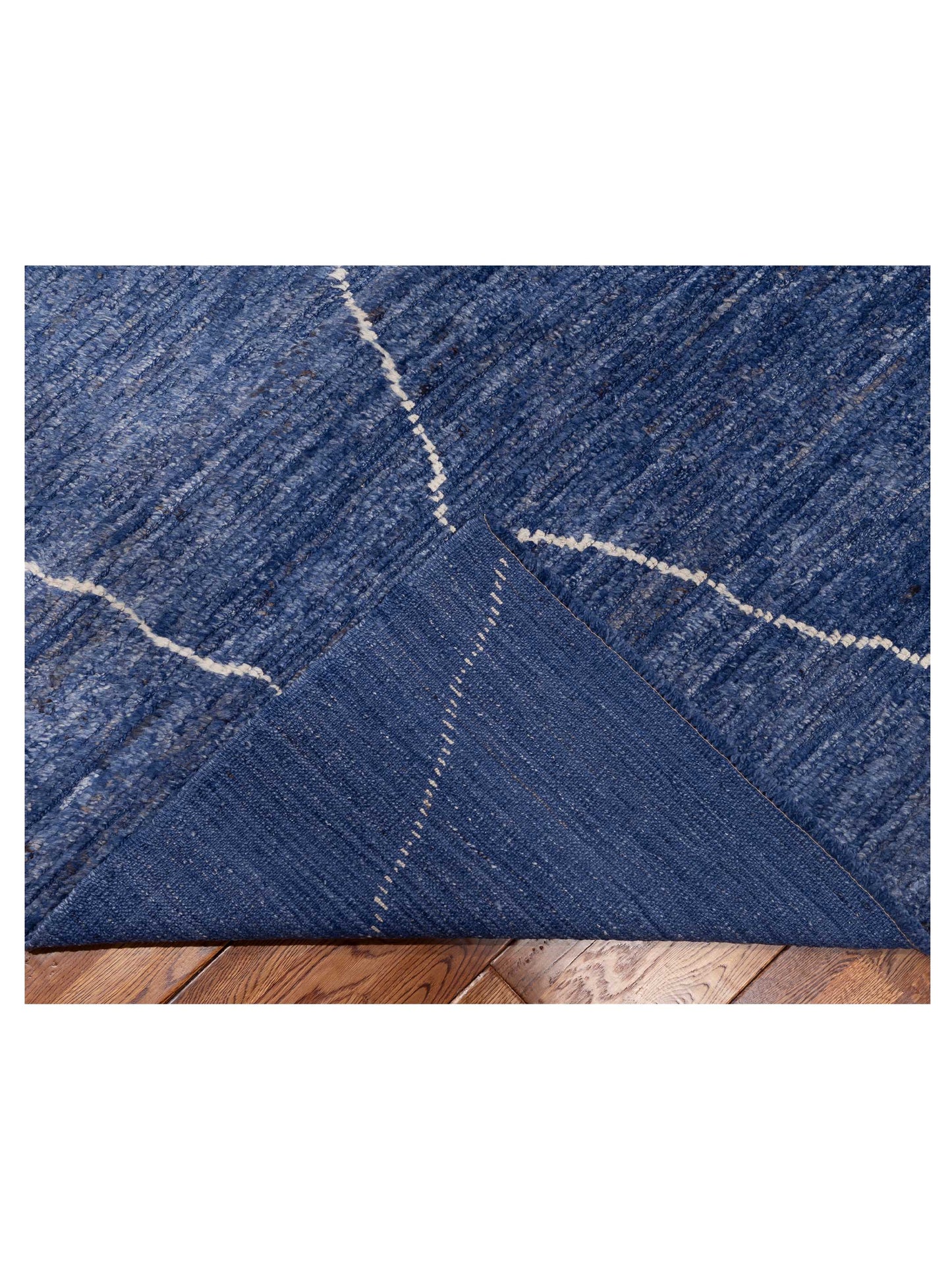 Baskra Dark Blue Ivory 11.8x16.3 Hand Knotted Rug