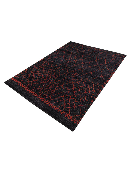 Baskra Charcoal Red 9.5x13.1 Hand Knotted Rug