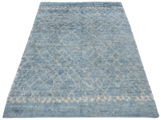 Baskra Jean Blue Ivory 8.4x10.6 Hand Knotted Rug