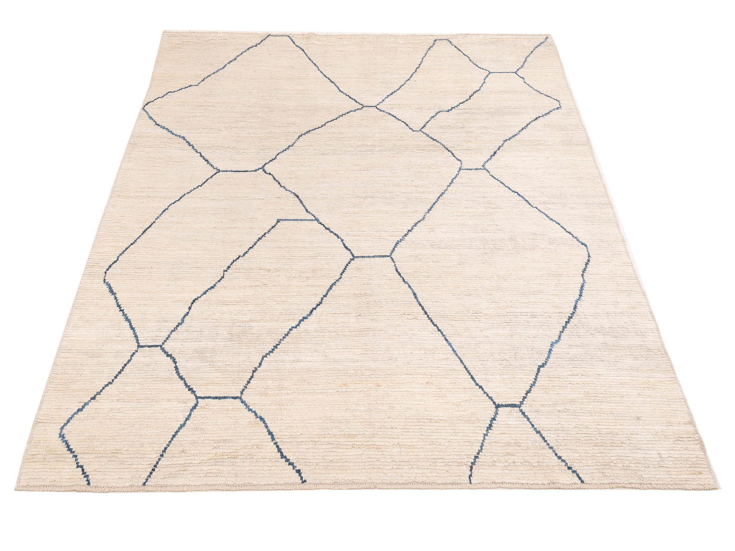 Baskra Ivory Blue 8x10.6 Hand Knotted Rug