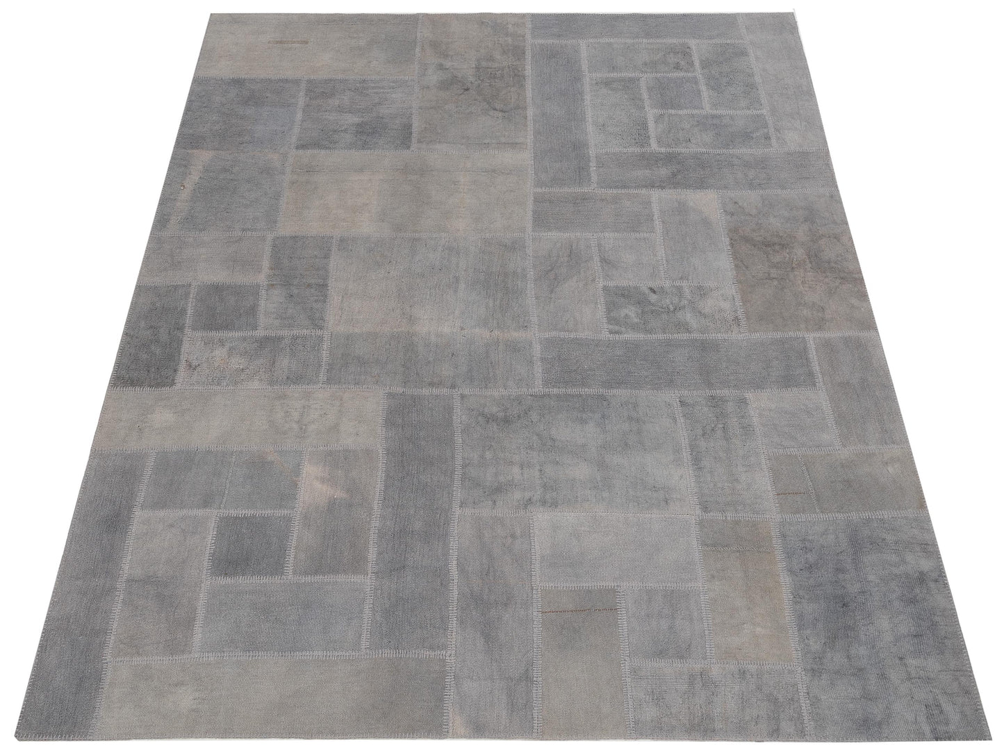 Patchwork Light Gray 8.11x11.6 Hand Knotted Rug