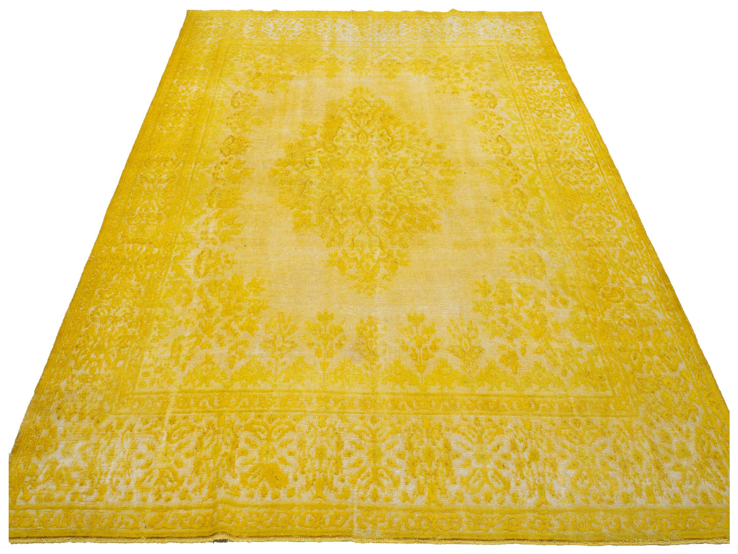 Vintage Yellow 9.4x12.9 Hand Knotted Rug