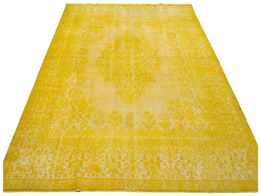 Vintage Yellow 9.4x12.9 Hand Knotted Rug