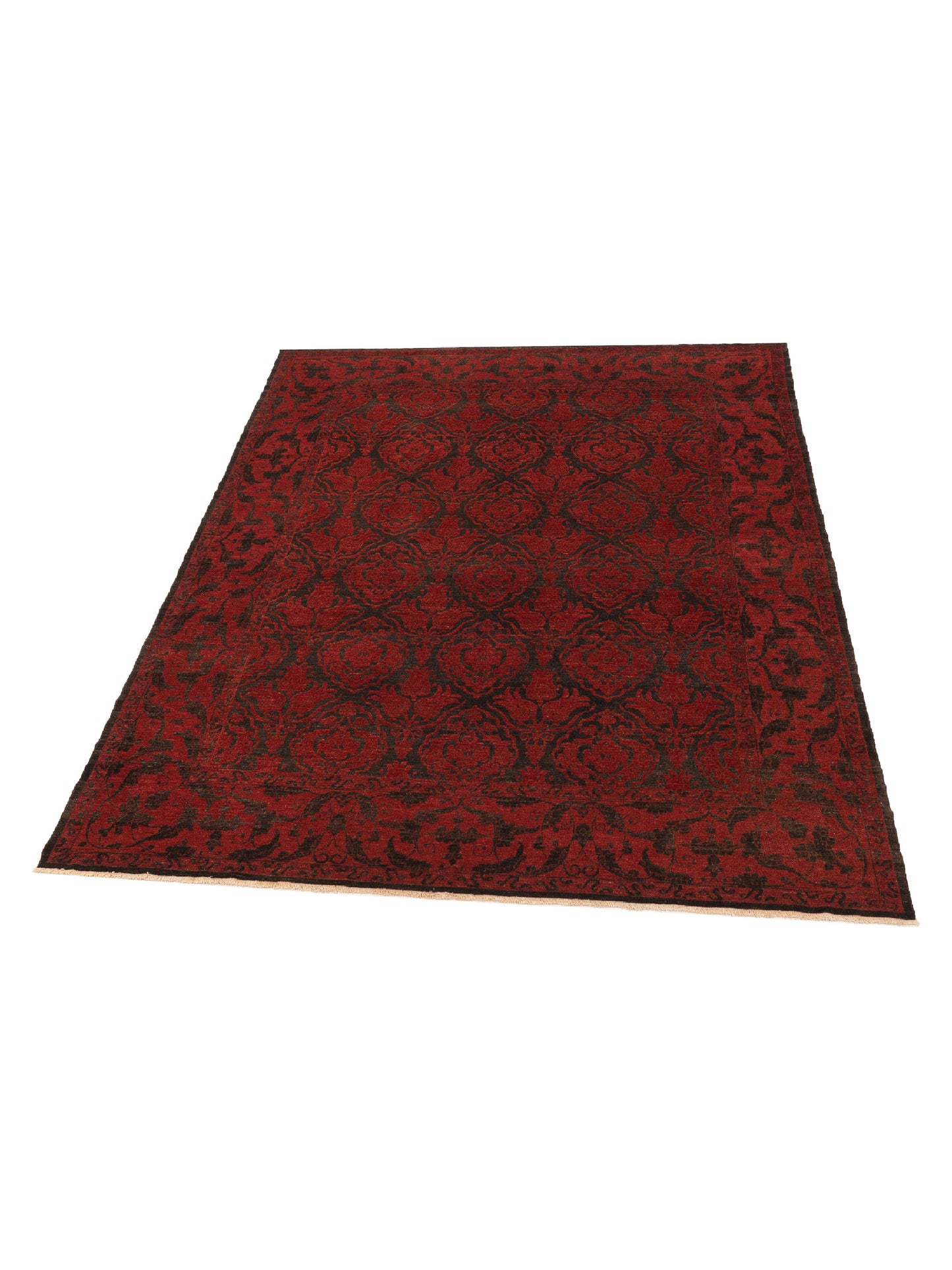 Defnera Charcoal Red 9.7x11.9 Hand Knotted Rug