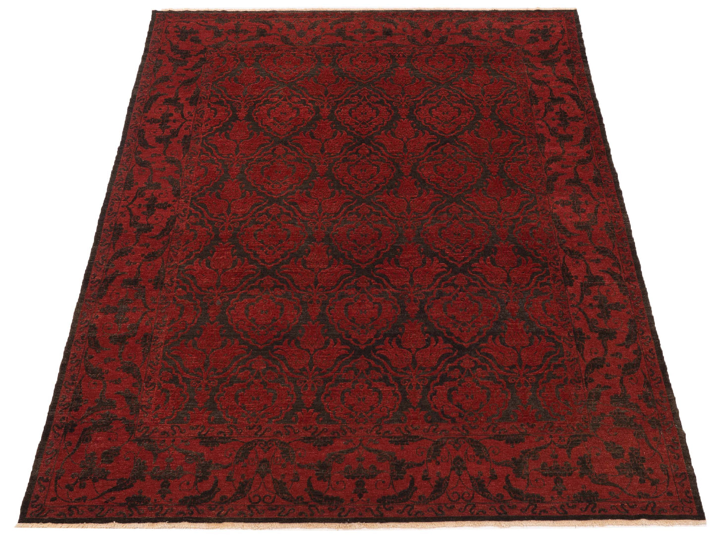 Defnera Charcoal Red 9.7x11.9 Hand Knotted Rug