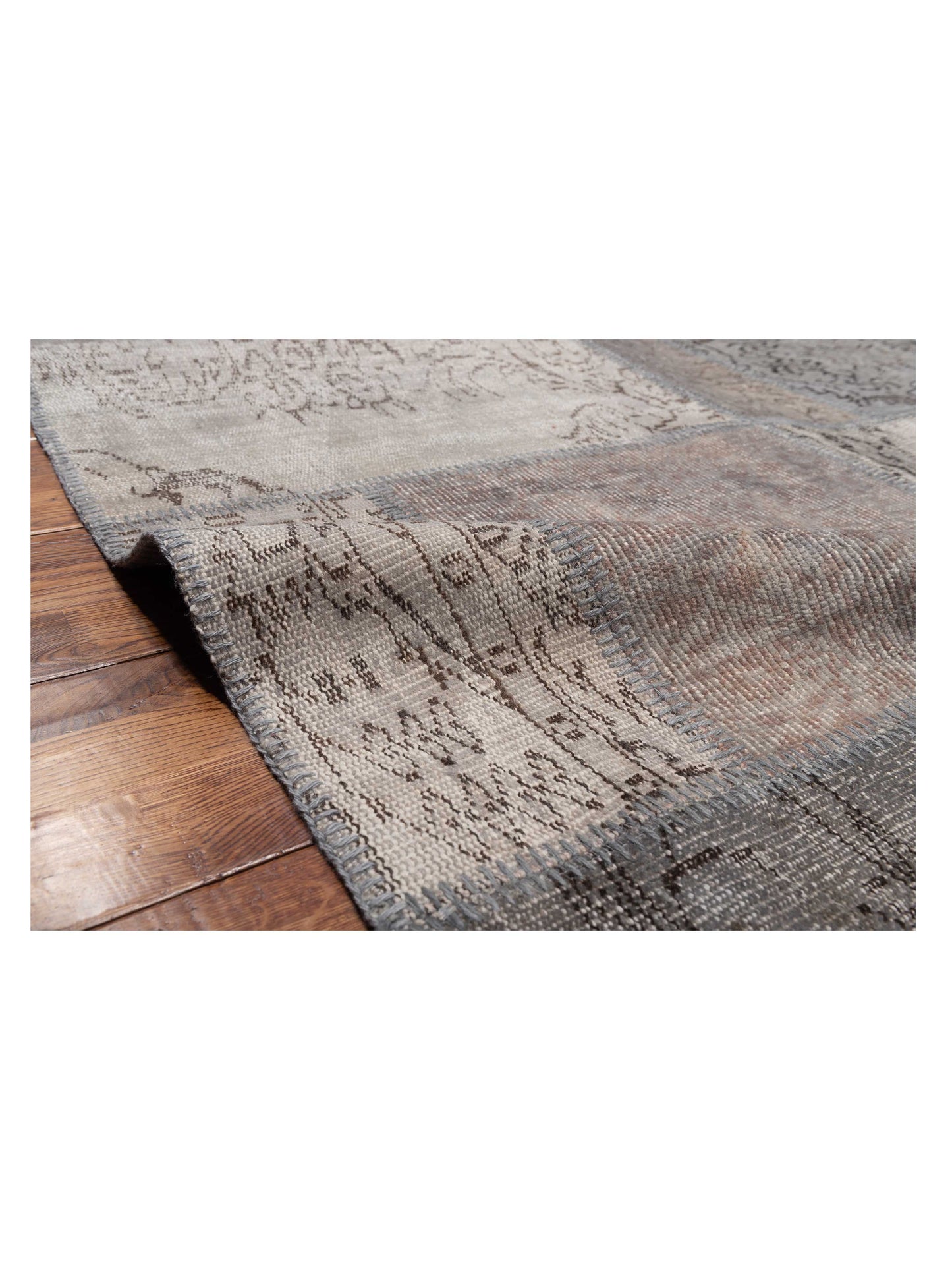 Patchwork Gray 9x12 Hand Knotted Rug