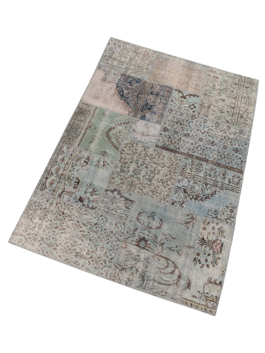 Patchwork Blue Blue 5x8 Hand Knotted Rug