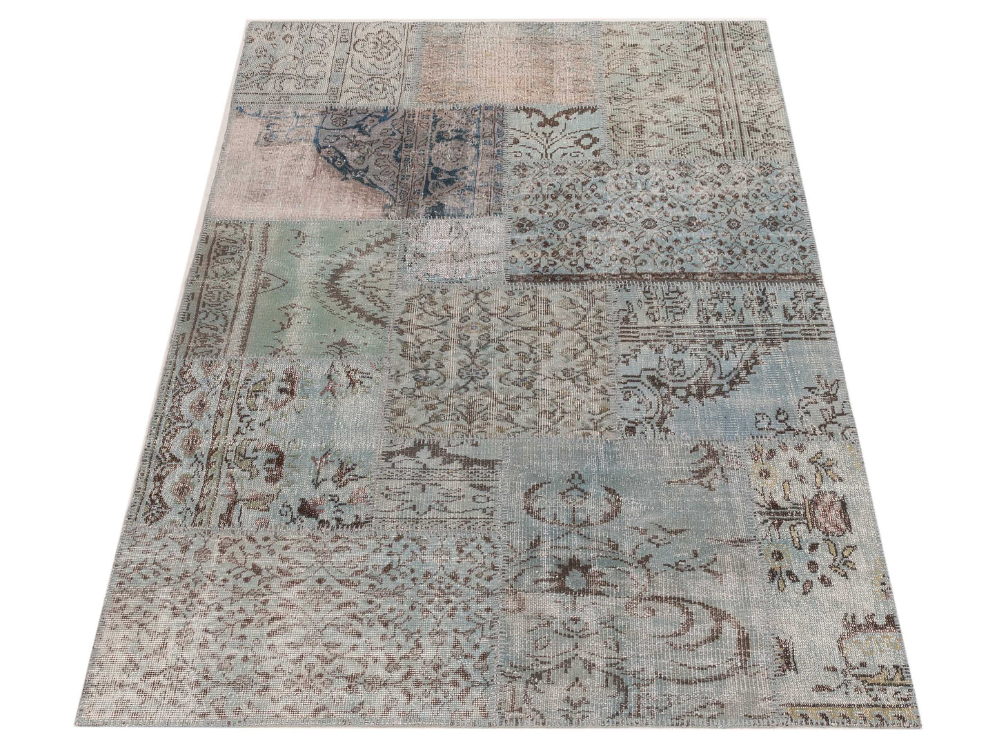 Patchwork Blue Blue 5x8 Hand Knotted Rug