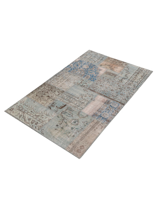 Patchwork Blue 5x8 Hand Knotted Rug