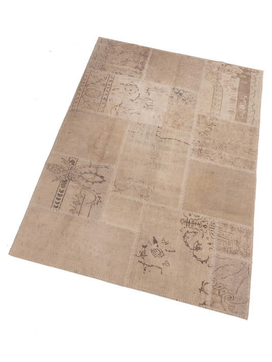 Patchwork Beige 5x8 Hand Knotted Rug