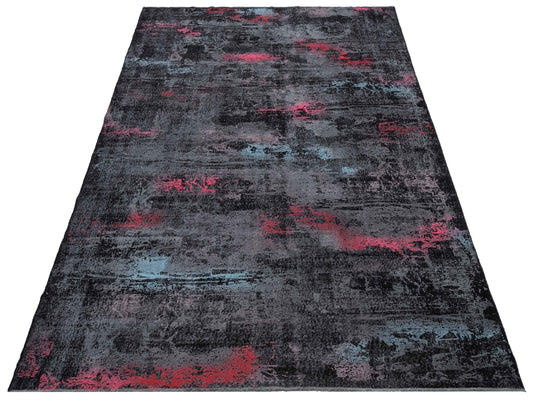 Vintage Black Gray 8x11.2 Hand Knotted Rug